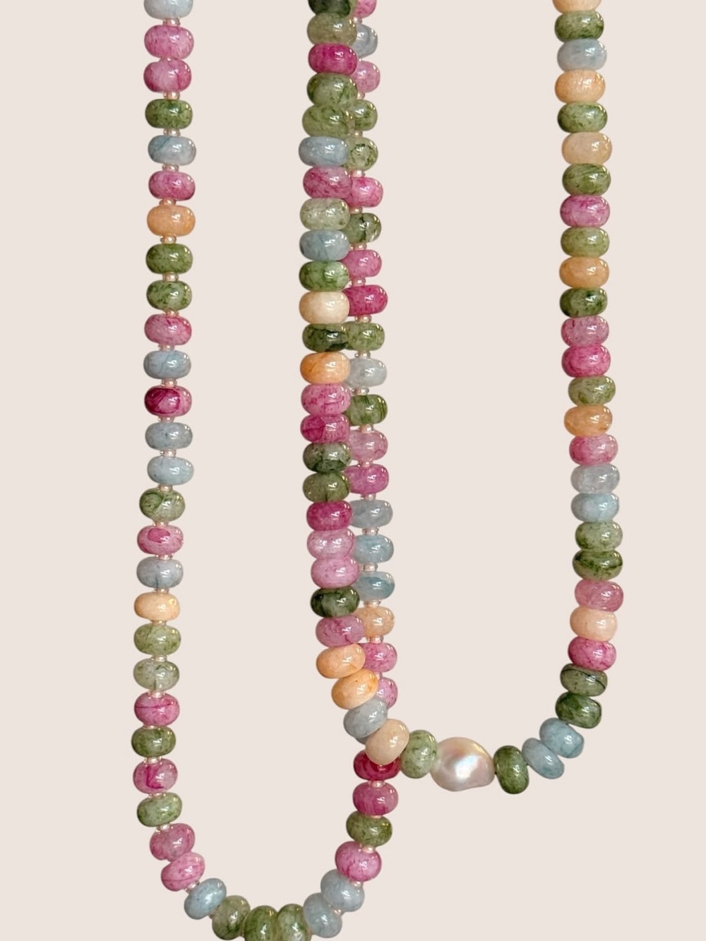 Multicolor Gemstone Beaded Necklace - Pink Green Blue